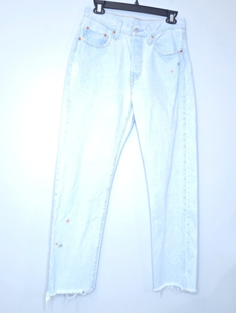 Levi's Original 501 Women's Floral, Light Blue Wash, Straight Leg, Size 12